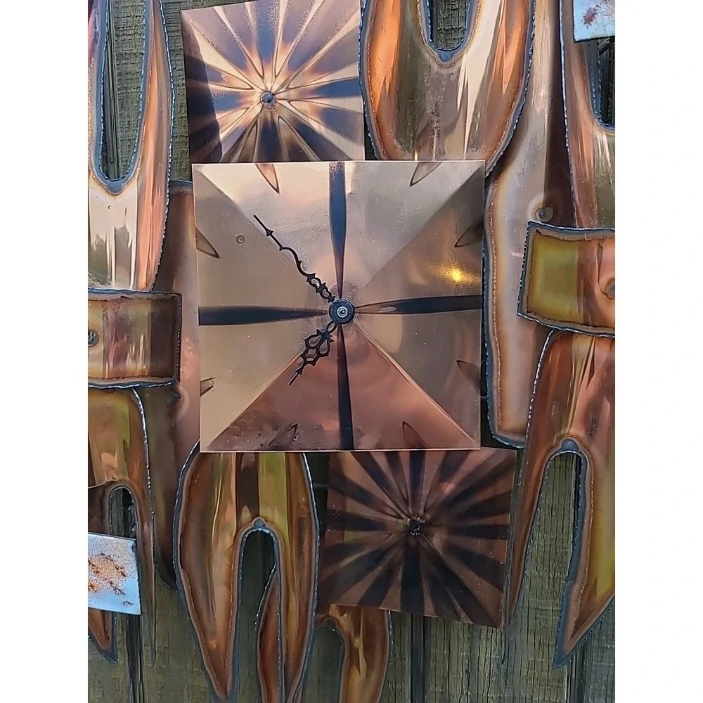 Brutalist Wall Clock Mid-Century Modern unsigned Copper Enamel Works 28